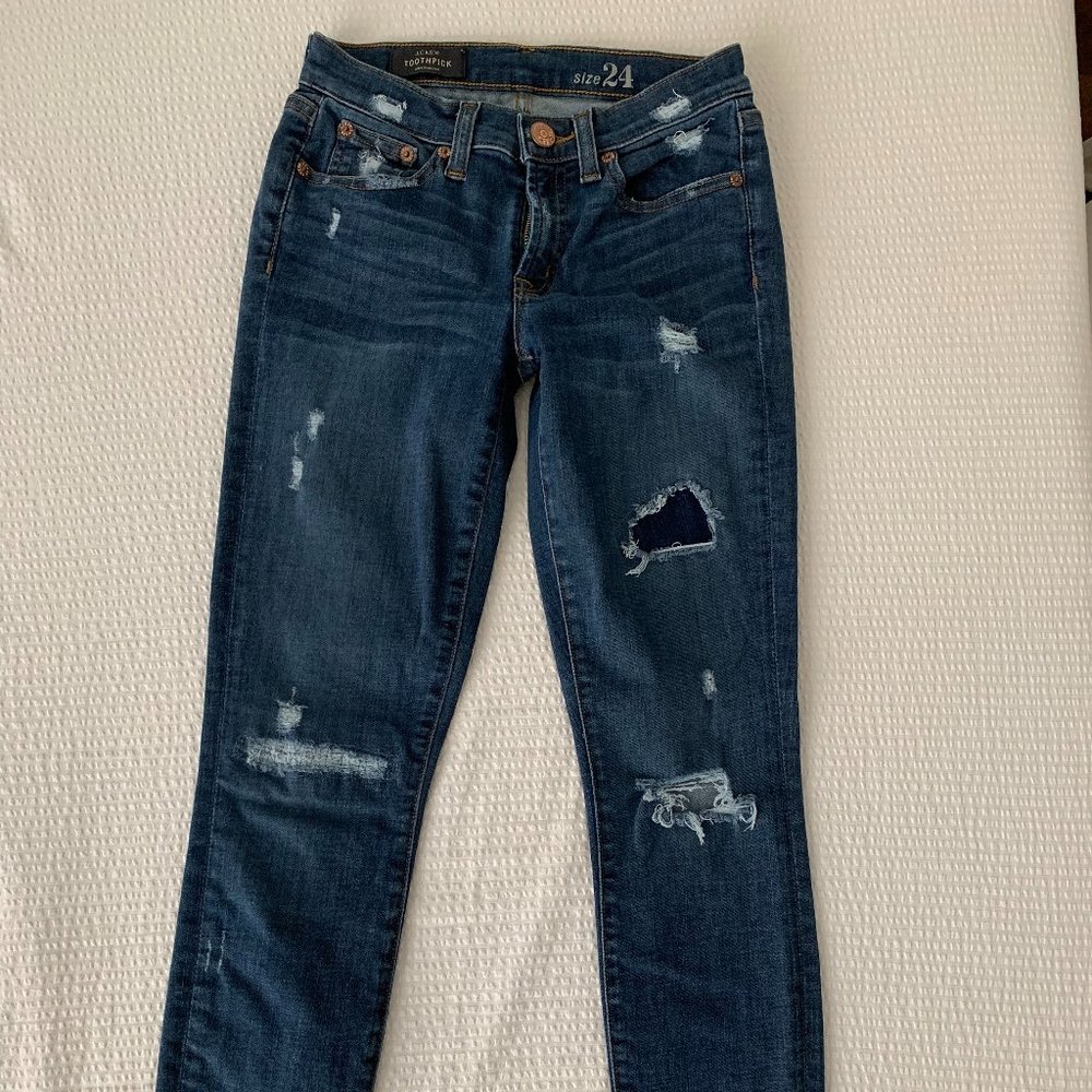 J.Crew toothpick jean in destructed miller wash